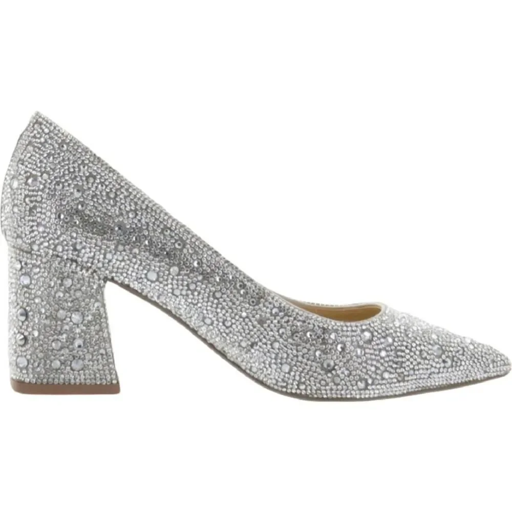 Betsey Johnson Womens Paige Silver Rhinestone Pumps Evening Heels Shoes Used_3